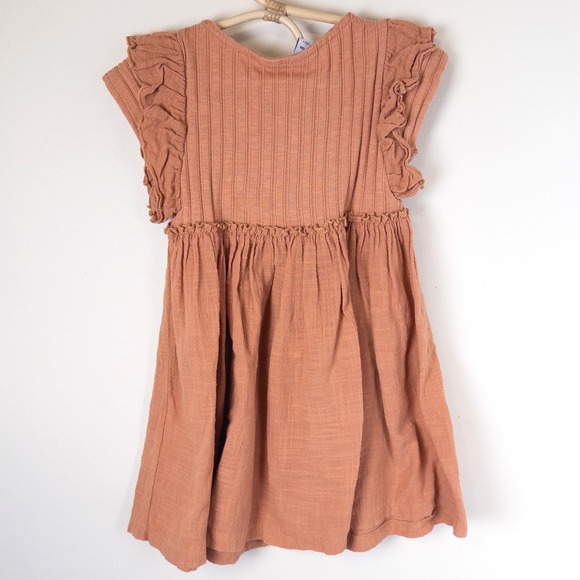 Zara Ruffle Sleeve Mixed Media Dress Girls 3-4 Years Terracotta Orange Boho - Picture 3 of 7
